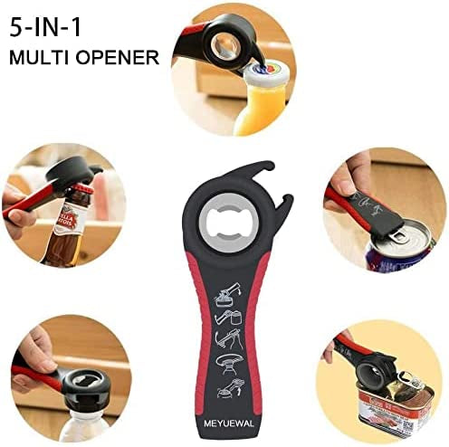 Jar Opener, 5 in 1 Multi Function Can Opener Bottle Opener Kit with Silicone Handle Easy to Use for Children, Elderly and Arthritis Sufferers