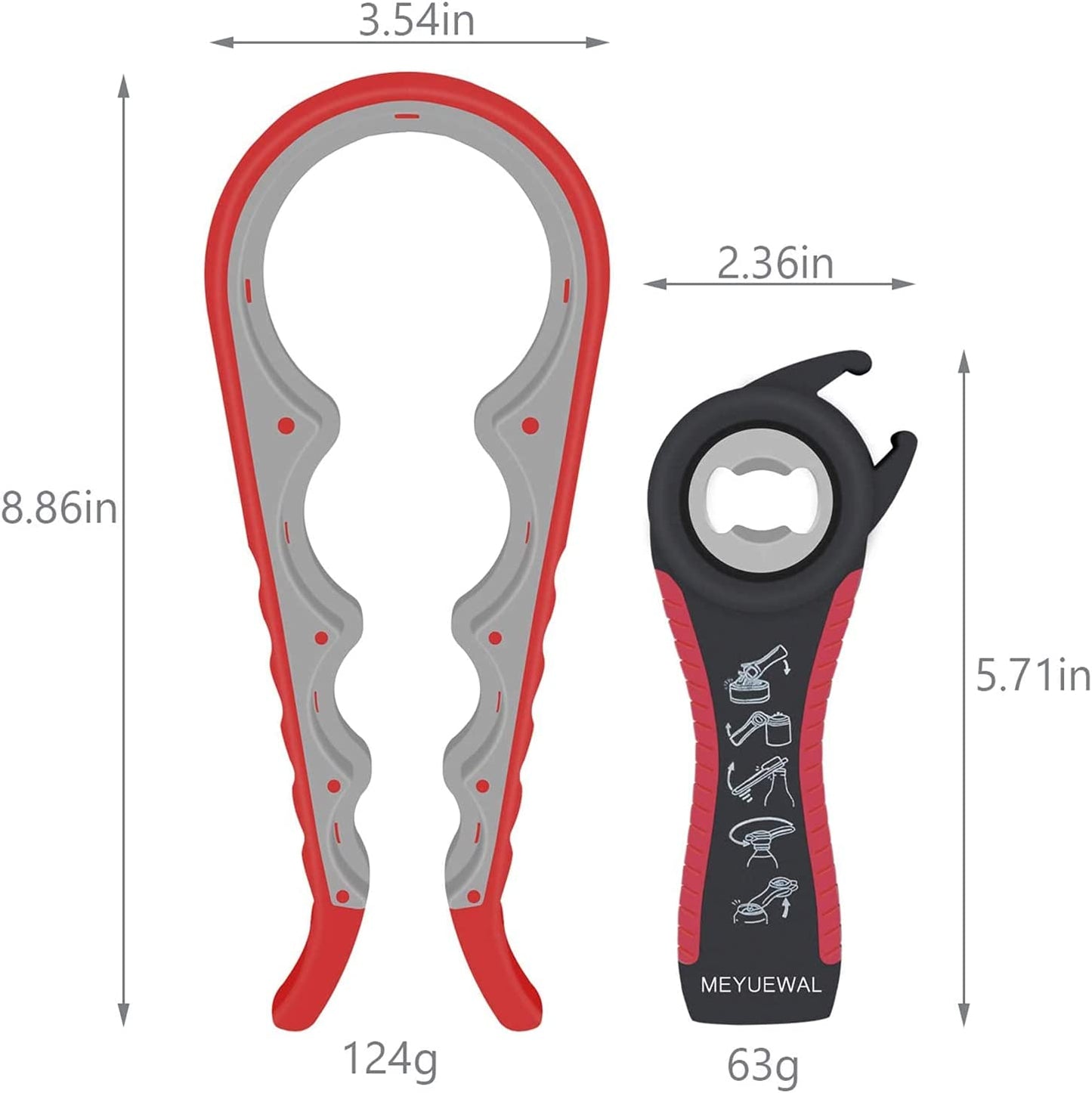 Jar Opener, 5 in 1 Multi Function Can Opener Bottle Opener Kit with Silicone Handle Easy to Use for Children, Elderly and Arthritis Sufferers