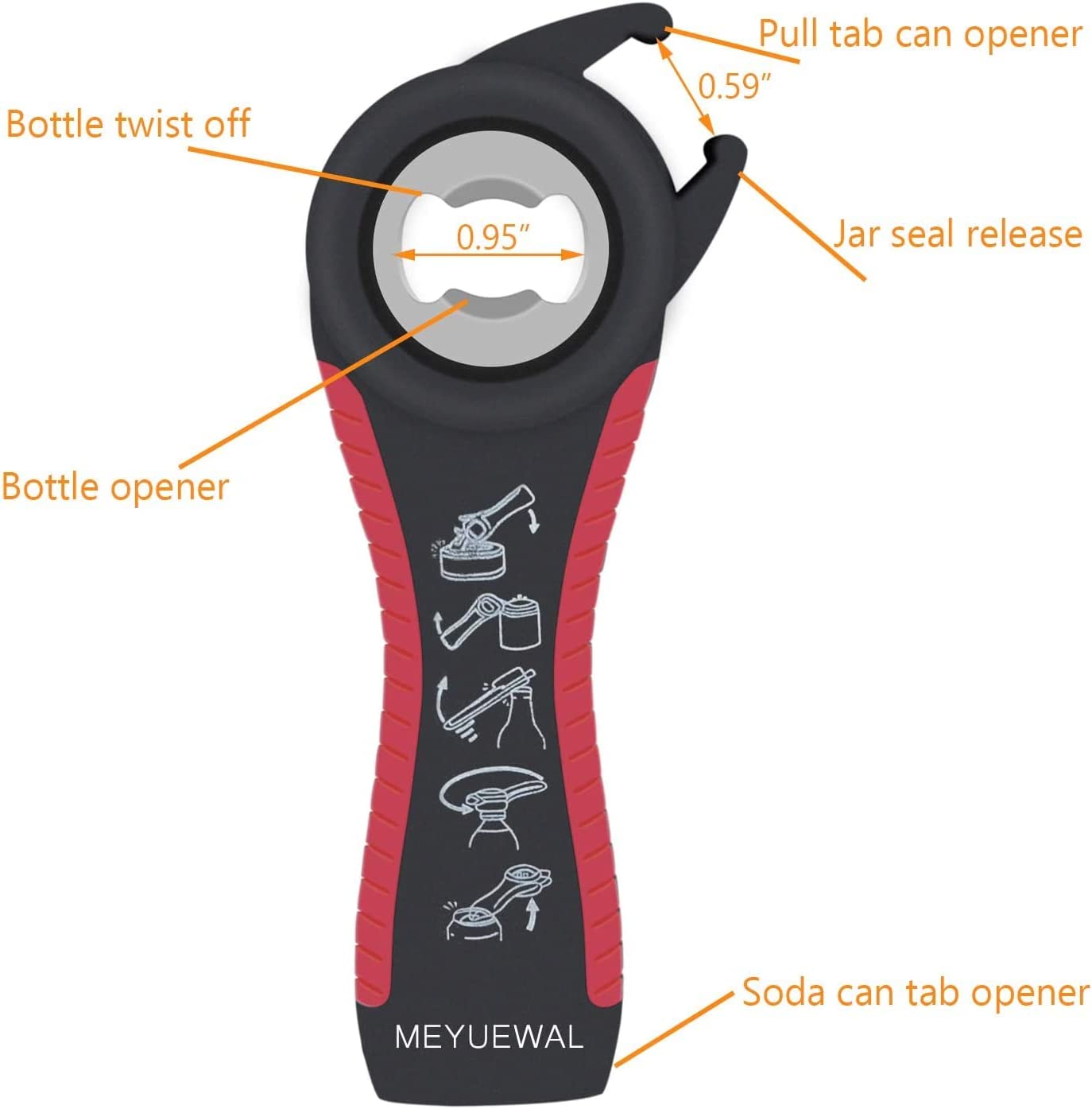 Jar Opener, 5 in 1 Multi Function Can Opener Bottle Opener Kit with Silicone Handle Easy to Use for Children, Elderly and Arthritis Sufferers