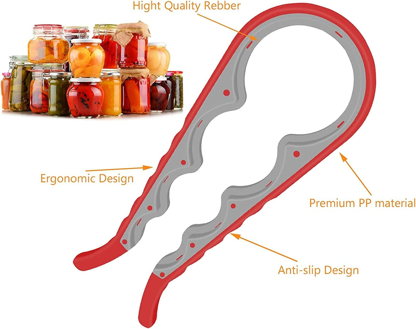 Jar Opener, 5 in 1 Multi Function Can Opener Bottle Opener Kit with Silicone Handle Easy to Use for Children, Elderly and Arthritis Sufferers