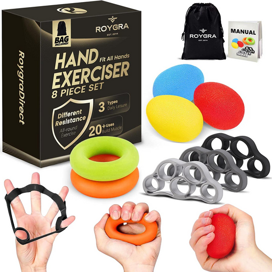 ROYGRA Hand Exerciser, Finger Strengthener, Different Resistance Kit - 8 Pack