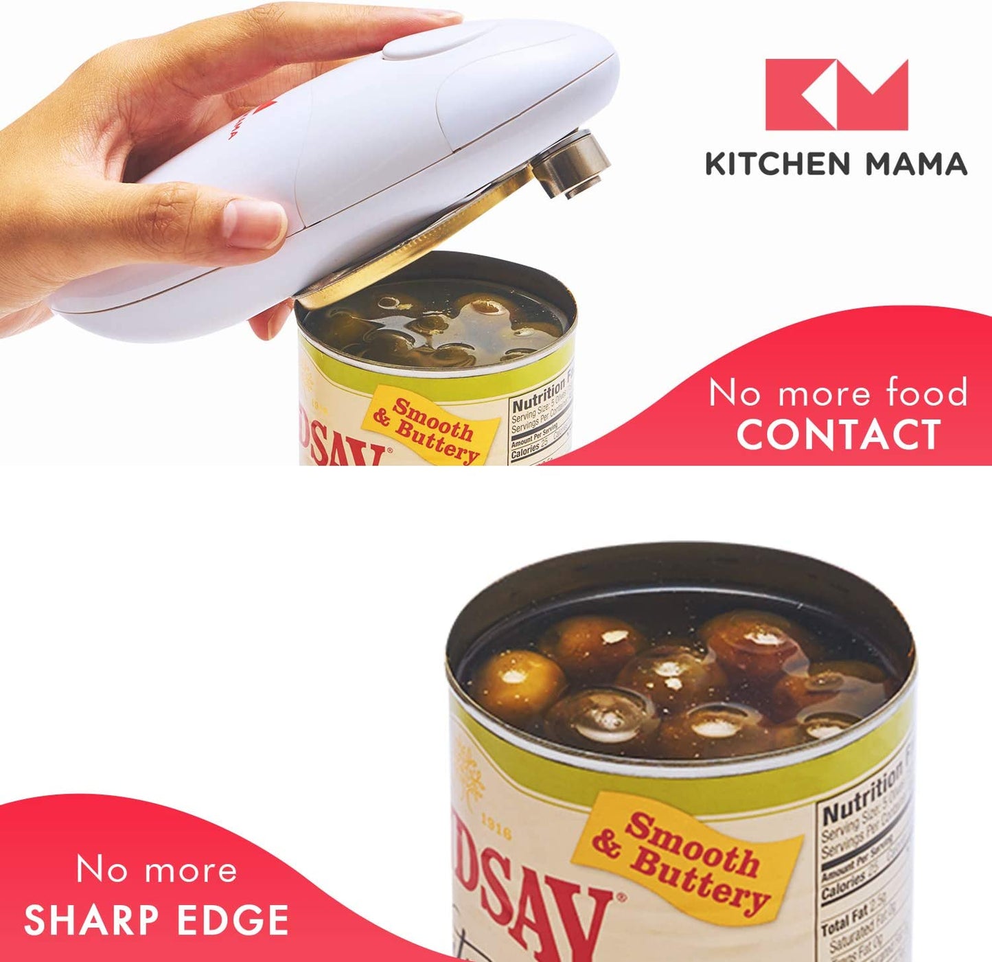 Kitchen Mama Auto Electric Can Opener: Open Your Cans with A Simple Push of Button - Automatic, Hands Free, Smooth Edge, Food-Safe, Battery Operated, YES YOU CAN